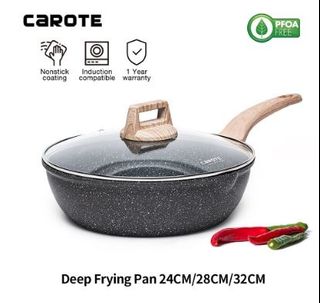 Eslite Life Deep Frying Pan with Lid Nonstick Saute Pan Granite Stone Coating