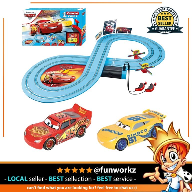 Carrera First Disney/Pixar Cars - Slot Car Race Track - Includes 2 Cars:  Lightning McQueen and Dinoco Cruz - Battery-Powered Beginner Racing Set for  Kids Ages 3 Years and Up, Hobbies &
