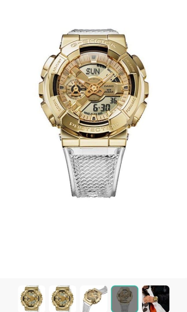 White and gold g shock mens top