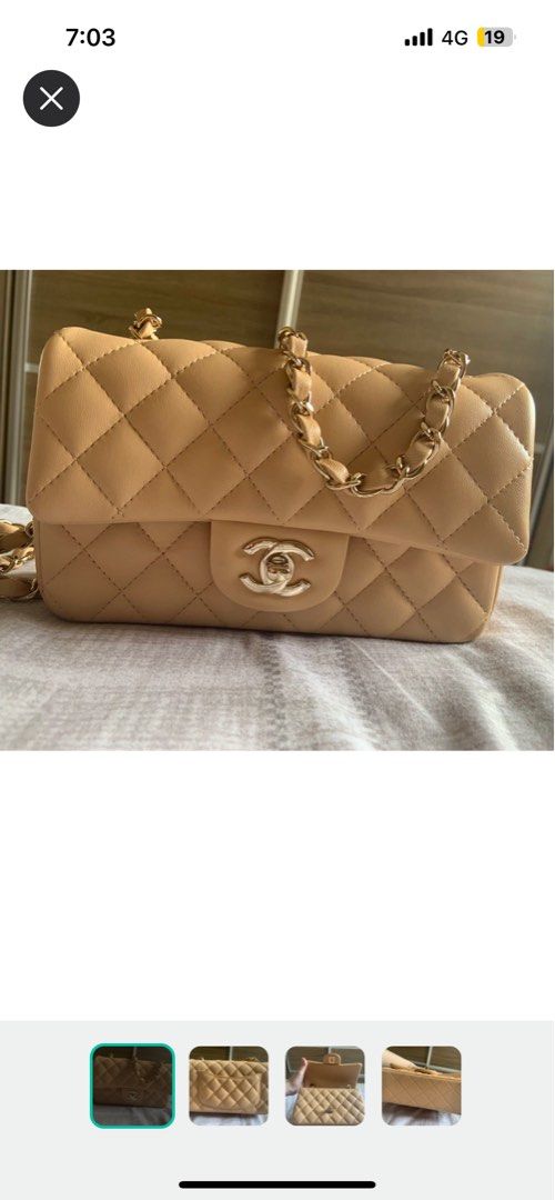 Chanel mini rectangle 22c beige stiff lambskin, Luxury, Bags & Wallets on  Carousell