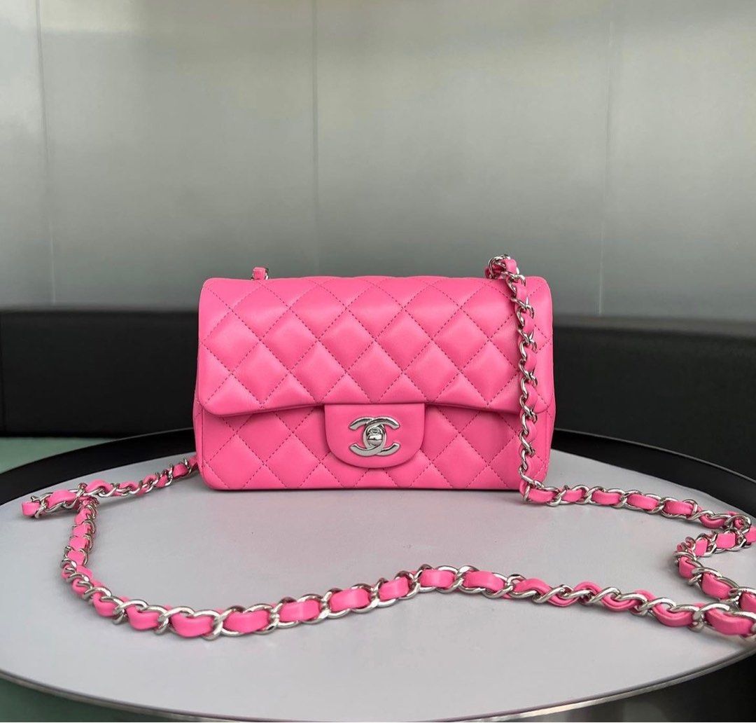 Chanel Mini Rectangular Flap Lambskin Pink / Phw, Luxury, Bags