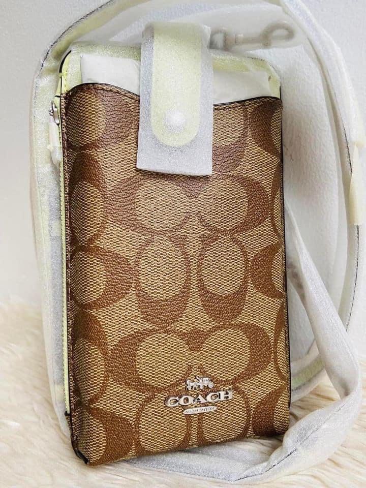 COACH NORTH/SOUTH PHONE CROSSBODY IN SIGNATURE CANVAS (COACH C7397)  KHAKI/PALE LIME, Women's Fashion, Bags & Wallets, Cross-body Bags on  Carousell