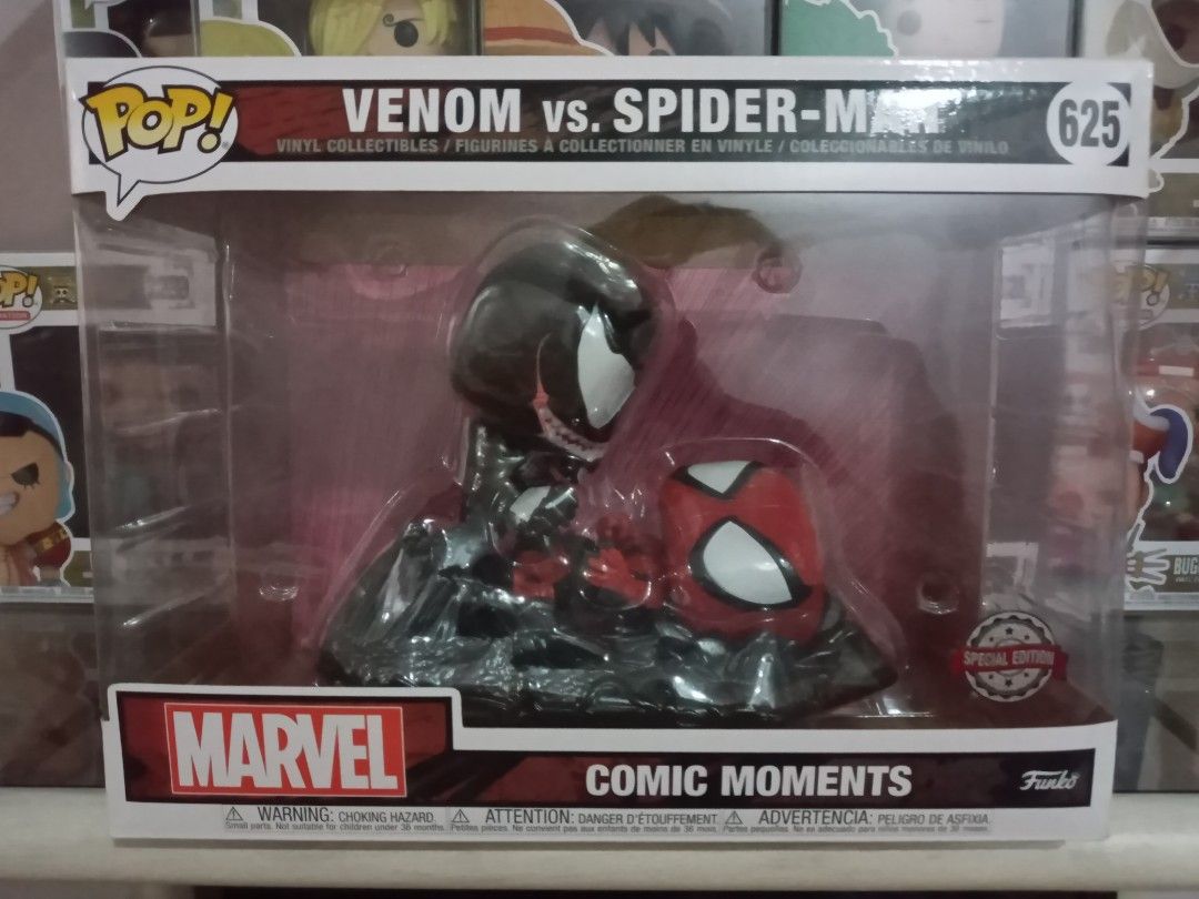 Comic Moments: Venom vs SpiderMan Pop (Category: Comics & Manga) located in Quezon City. Submitted by mugiwarafleur (Listing ID 1217142906, Image 1). Description: NOOB Bought at Filbars SM my apologies for the bad lighting negotiable within Metro Manila ONLY SF shouldered by the buyer.