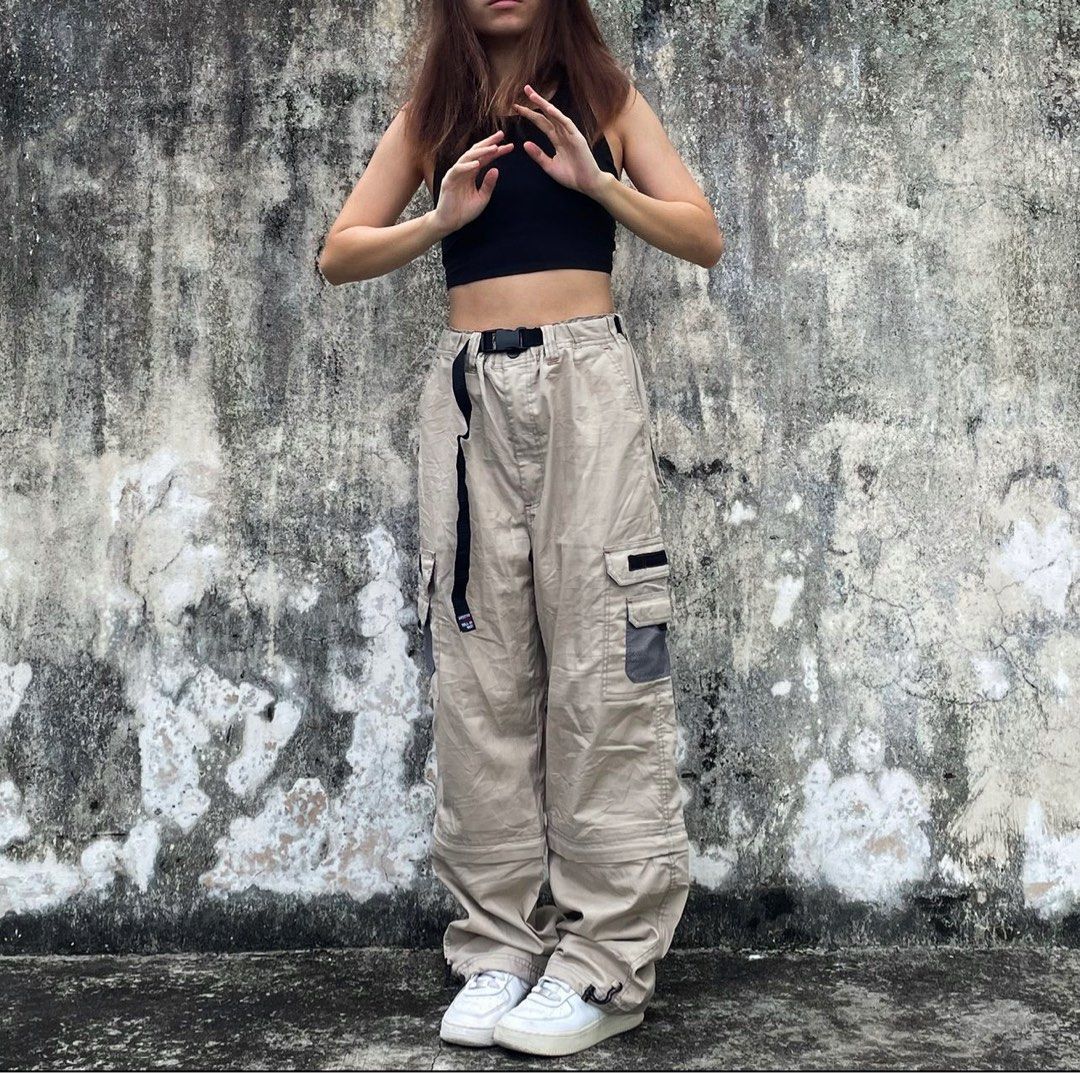 White Parachute Pants, Women's Fashion, Bottoms, Other Bottoms on Carousell