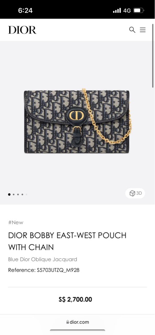 Dior Bobby East-West Pouch with Chain Blue Dior Oblique Jacquard