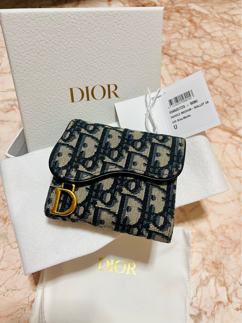 Saddle lotus wallet shop blue dior oblique jacquard