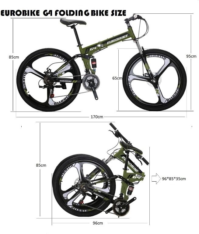 EUROBIKE Mountain Bike 26 Inches 3 Spoke Wheels Dual Suspension