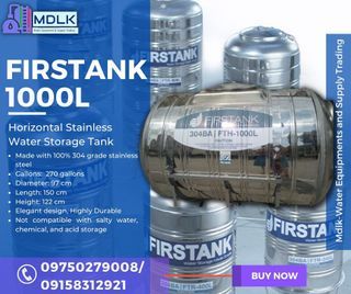Firstank 1000L Horizontal Stainless Water Storage Tank