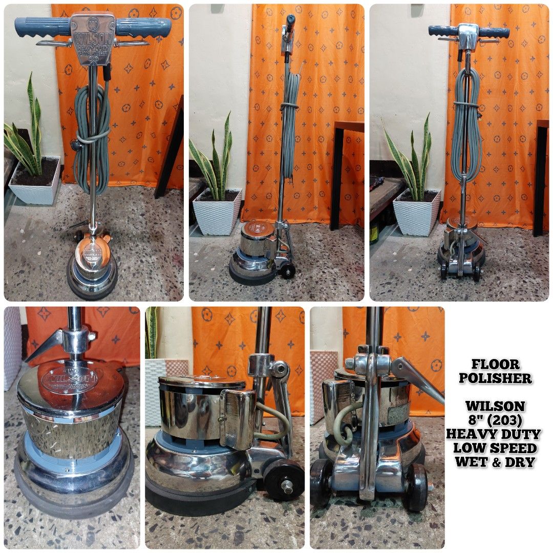 Floor Polisher 8" (203) (Category: Cleaning Tools & Supplies) located in Manila. Submitted by ghelzkie (Listing ID 1217109605, Image 1). Description: Recon Refurbished Floor Polisher Heavy Duty, Low Speed, Wet&Dry Spacification Wilson 8" (203) Net Weight 15 kgs. Underside Size 20.3 cm w/ Bumper Handle Size 1m Adjustable Stainless Tube Cord 9m Royal Cord Motor 1/5 HP 220V 60 Cycles Brush Speed 205 RPM Consumption 0.149kw/149watts for more contact 