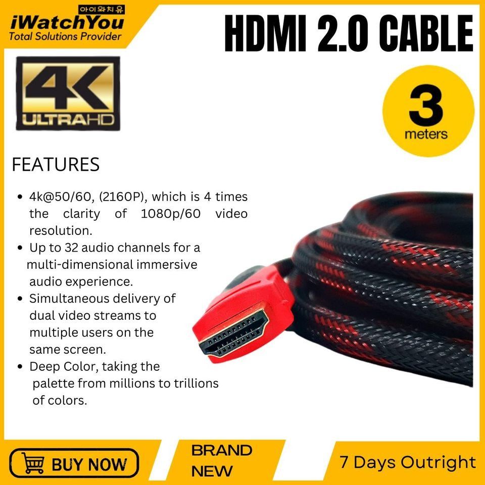 HDMI 2.0 Cable for CCTV OPU NVR Series 3meters, Furniture & Home