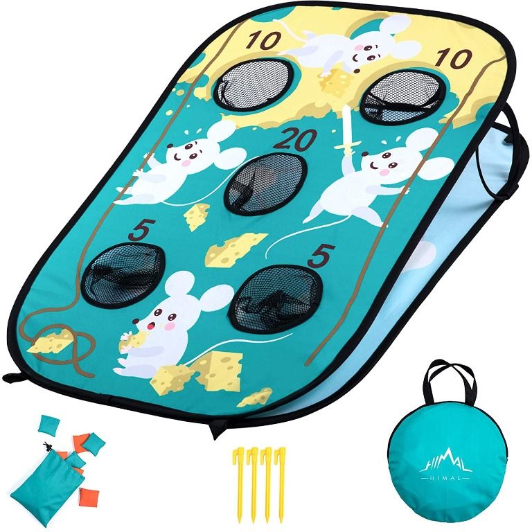 Himal Collapsible Portable 5 Holes Game Set Bounce Bean Bag Toss Game with 10 Bean Bags,Tic Tac