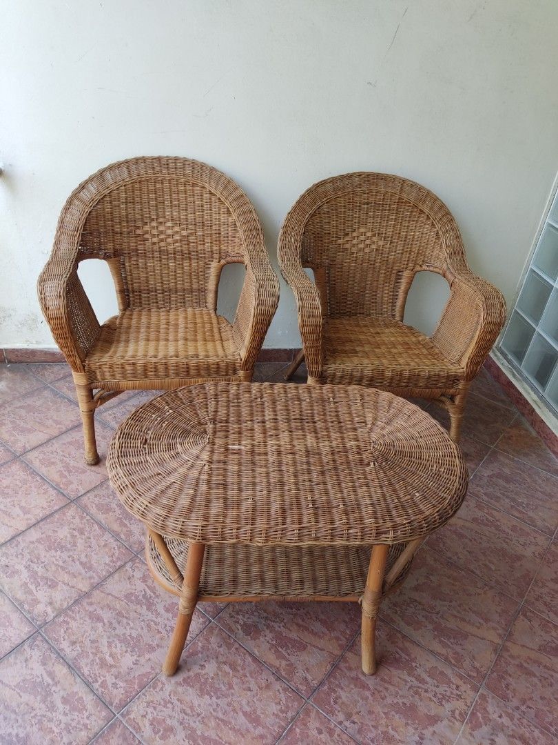 IKEA Rattan Chairs & Table Set, Furniture & Home Living, Furniture