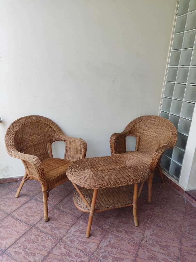 IKEA Rattan Chairs & Table Set, Furniture & Home Living, Furniture