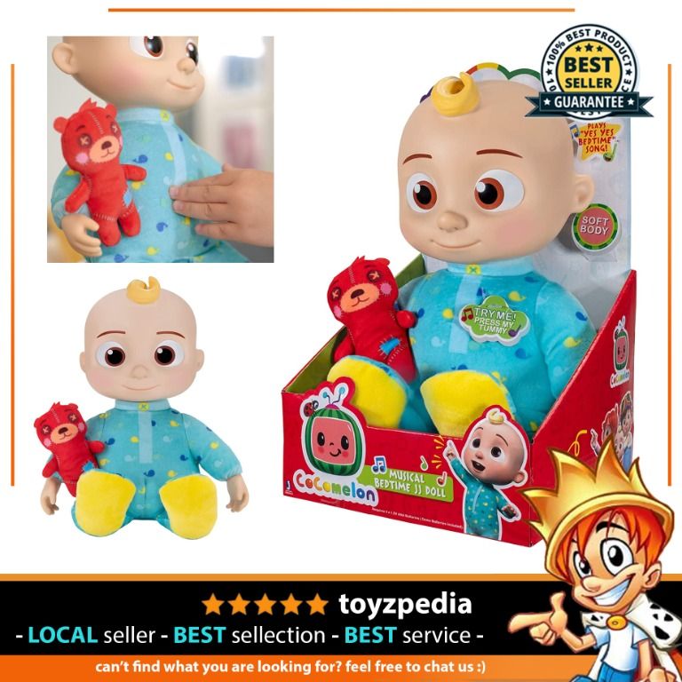 instock- CoComelon Musical Bedtime JJ Doll, with a Soft, Plush Tummy and  Roto Head – Press Tummy