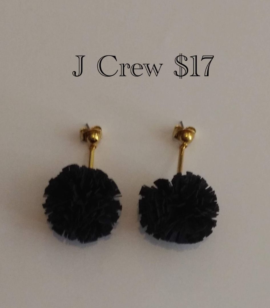 J CREW EARRINGS NAVY BLUE GOLD POM POM STYLE DROP EARRINGS