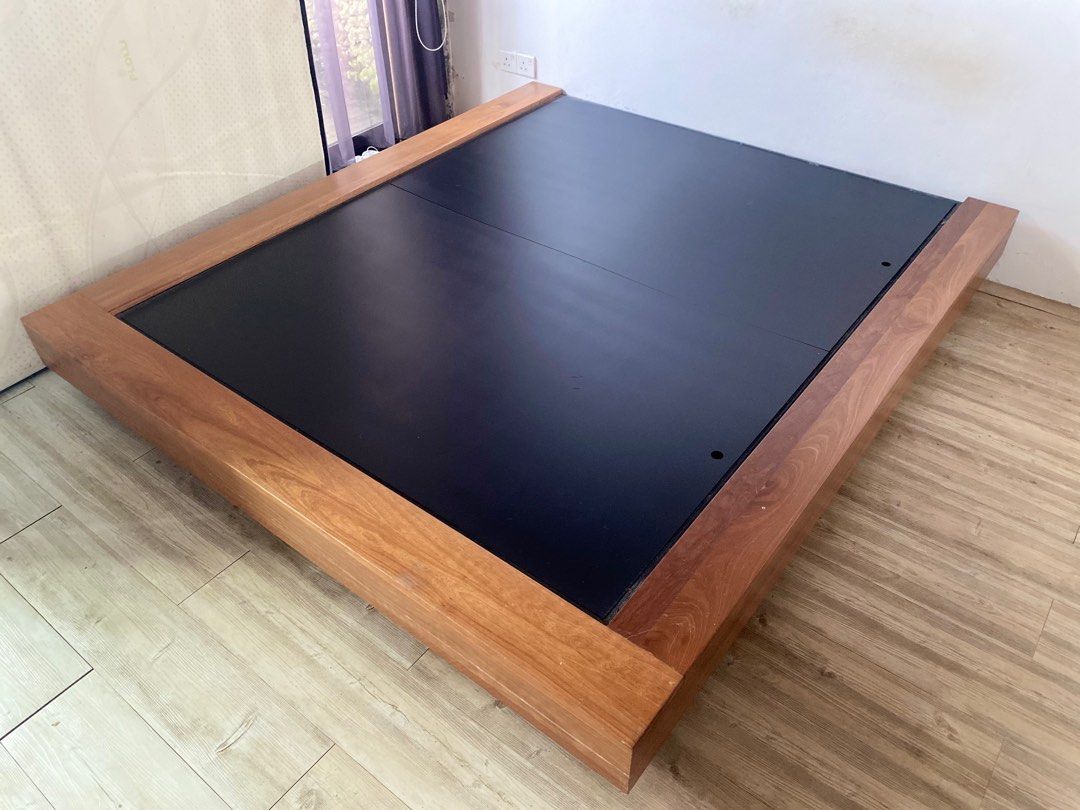 Japanese style floating bed frame in solid wood, Furniture & Home
