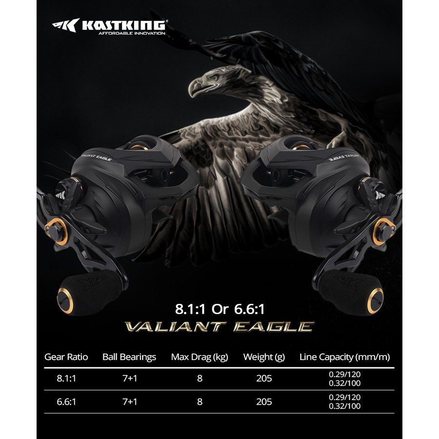 KastKing Valiant Eagle Baitcasting Reel 7 +1 Shielded Stainless