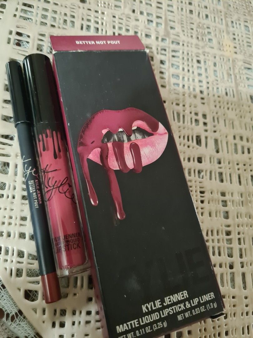Legit Kylie Lipkit (Category: Makeup) located in Manila. Submitted by ali_suson (Listing ID 1217181142, Image 1). Description: lipliner was swatched lang. liquid lipstick is brandnew. 100% legit. shade: better not pout.