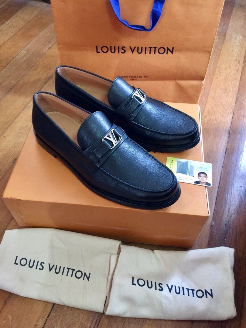 Louis Vuitton Black Grained Leather Logo Major Loafers Uk10 US11