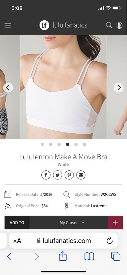 Lululemon Move Bra - White - lulu fanatics