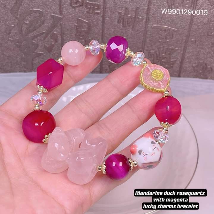 Mandarin duck rosequartz with magenta bracelet Women s Fashion Jewelry Organizers Bracelets on Carousell