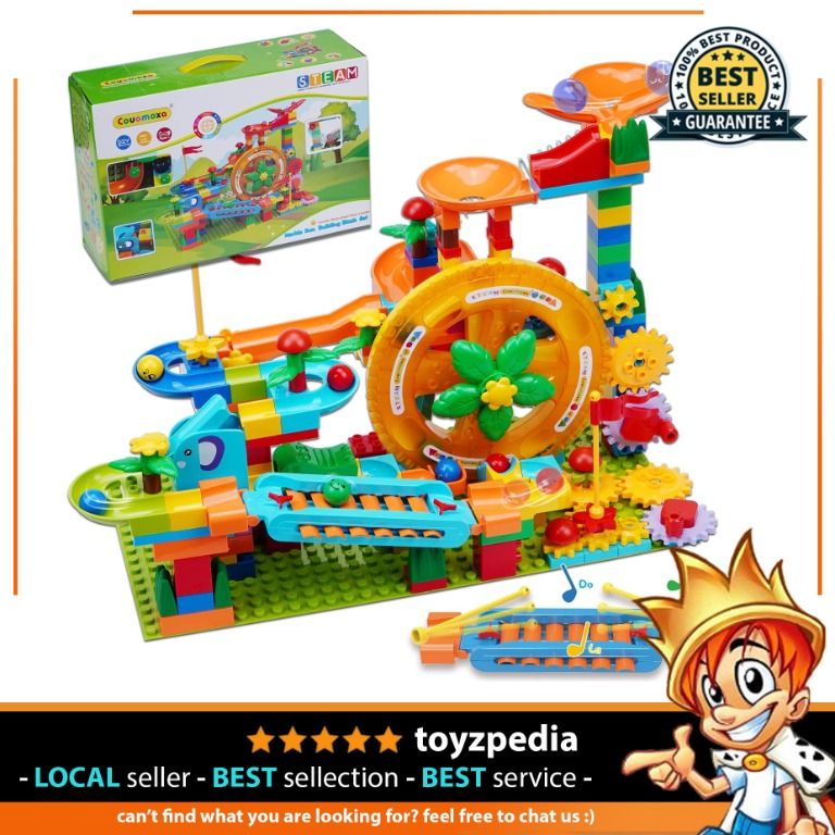 Marble Run Building Blocks Compatible with Classic Large Blocks STEM Toy DIY Build Play Luxury Building Set Kids Gift for Boys Girls Age 5 6 7 8 Upgrade Waterwheel Piano Roller Coaster