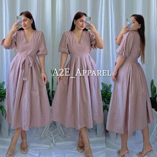 Mauve Puff Sleeve Dress from A2E_Apparel