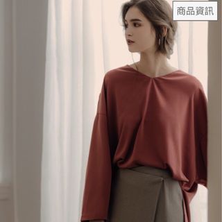 Meier.q寬鬆V領前短後長設計款長袖雪紡上衣-乾燥玫瑰色