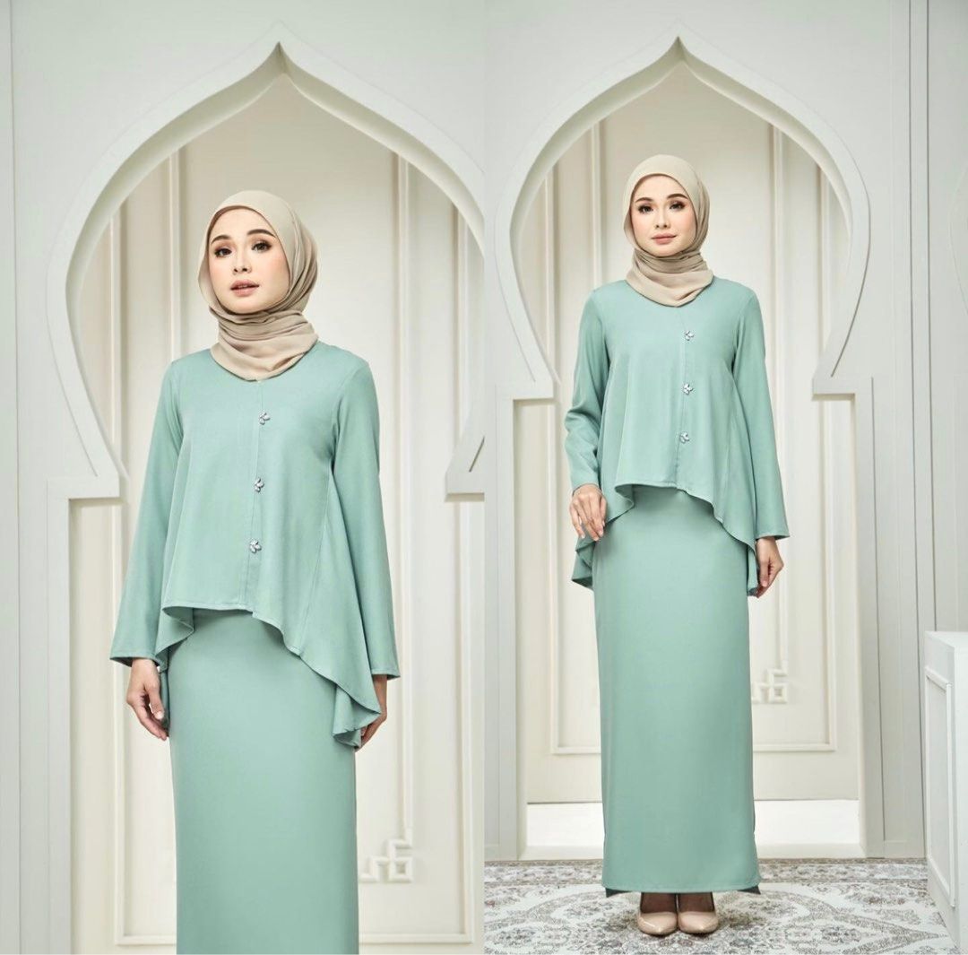 Lace Baju Kurung (Mint Green), Women's Fashion, Muslimah Fashion