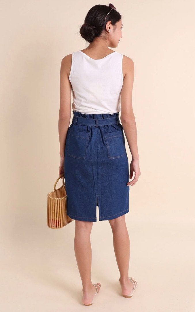Paper bag on sale wrap denim skirt