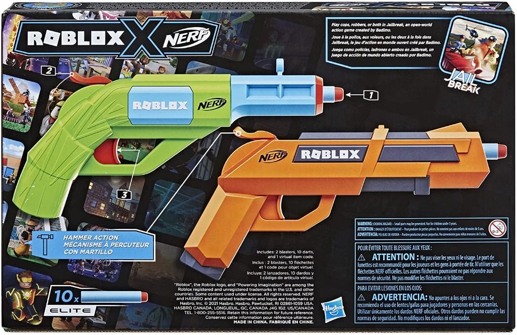 NERF Roblox Jailbreak: Armory, Includes 2 Hammer-Action Blasters, 10 Elite  Darts, Code to Unlock in-Game Virtual Item, Hobbies & Toys, Toys & Games on  Carousell