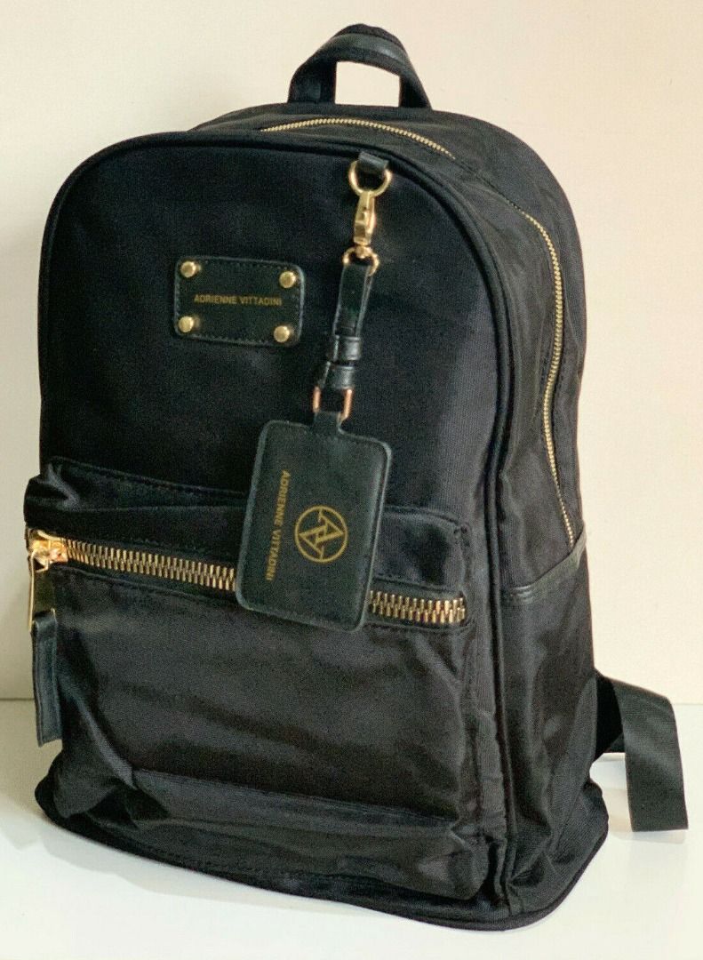 NEW ADRIENNE VITTADINI BLACK NYLON BACKPACK BAG W PADDED LAPTOP