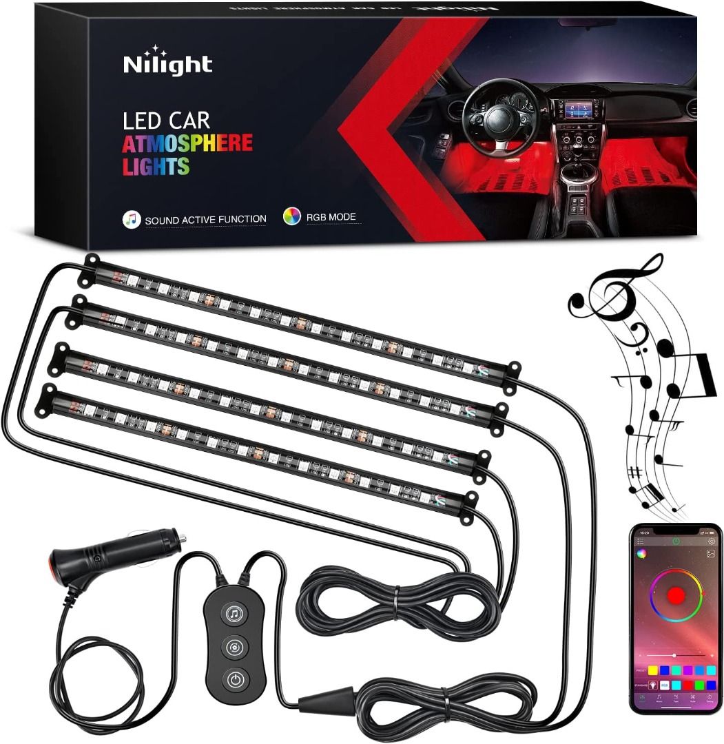 Nilight Car Interior Lights with APP Control 16 Million RGB Colors Strip  Lights with Music Sync Mode and Multiple Scene Options for Cars Trucks  SUVs, 2 Years Warranty, Everything Else on Carousell