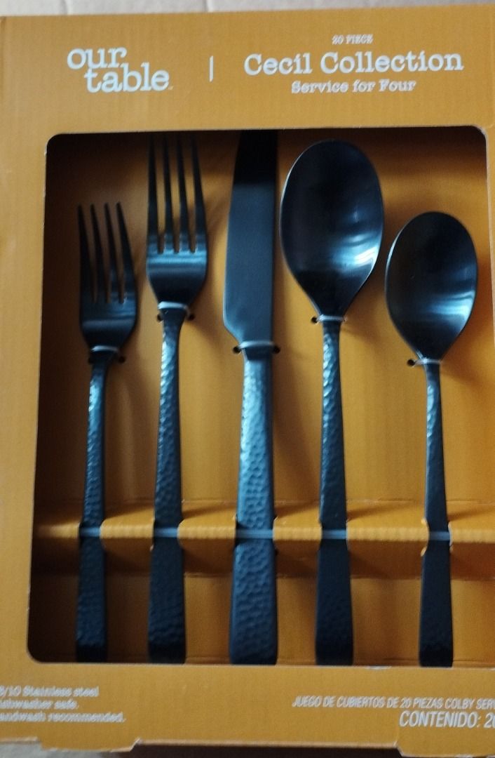 Our Table Cecil Collection Hammered Black Satin 20piece, Furniture