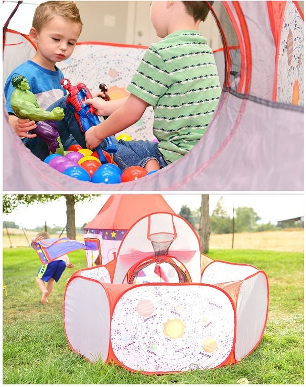 Playz 3pc Rocket Ship Astronaut Kids Play Tent Tunnel Ball Pit
