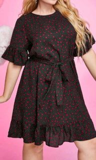 Plus Size Ruffle Dress with Dotted & Hearts Prints
