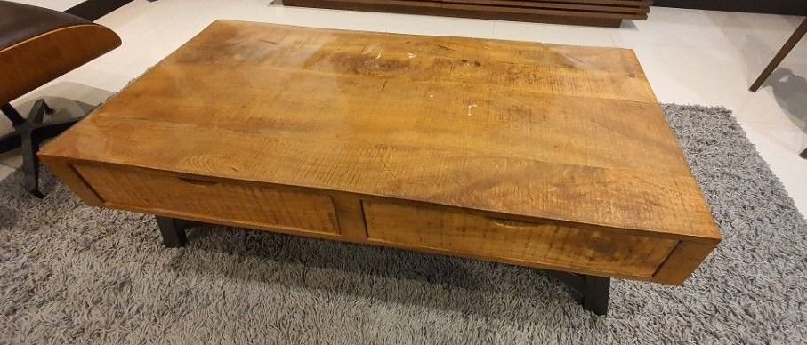 Rustic solid wood coffee table (Category: Tables & Sets) located in Singapore. Submitted by taeum (Listing ID 1216217697, Image 2). Description: Solid wood rustic coffee table with very deep drawer for storage. 120cm x 60.5cm x 40cm.