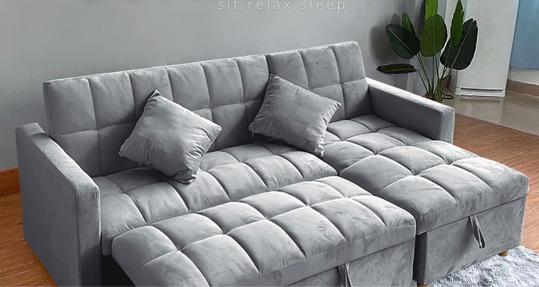 (SG Stock) Free 2 Cushion 3 Seater L shape Sofa with storage, Furniture & Home Living, Furniture