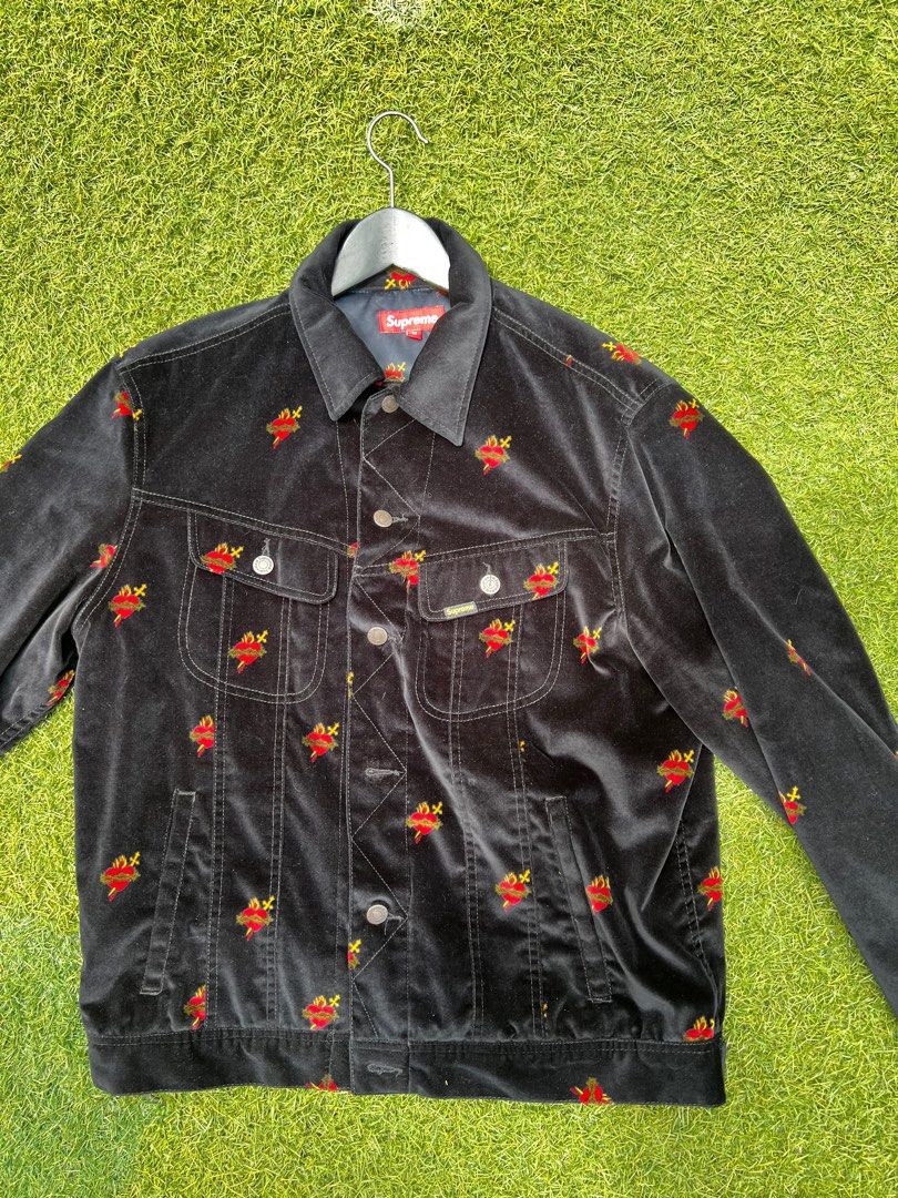 Supreme Velvet Black Sacred Hearts Trucker Jacket, Men's Fashion ...