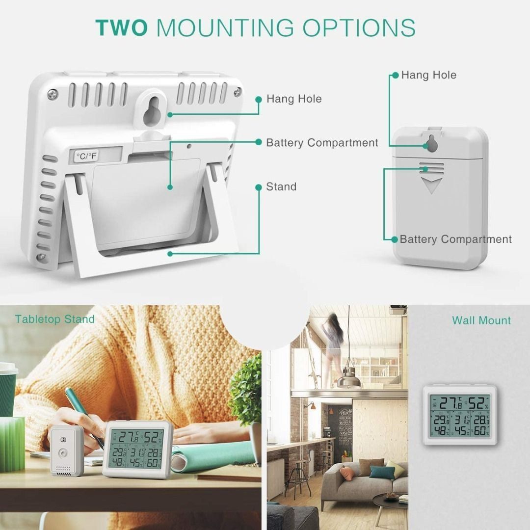 T552 ORIA Digital Thermometer Hygrometer with 3 Sensor, Indoor/Outdoor