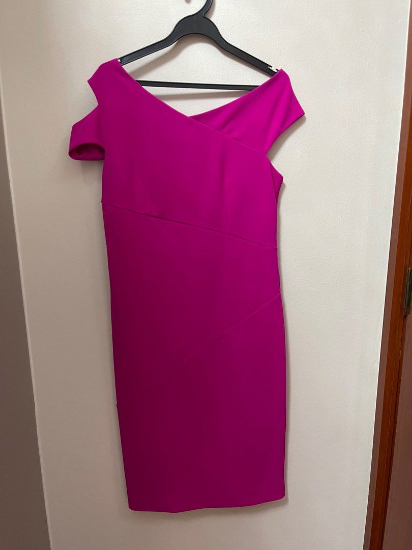 strapless open back dress Jesian Bardot midi dress in bright pink | Ted Baker main image 0