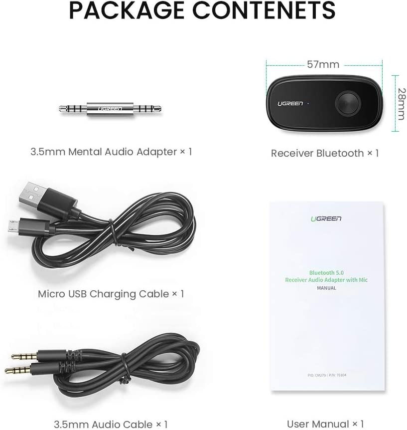 UGREEN aptX Bluetooth Receiver Wireless Bluetooth 5.0 Car Adapter Portable  Wireless Audio Adapter 3.5mm Aux for Music Streaming Sound System Speaker  Headphones Hands-Free Car Kit with Microphone, Audio, Earphones on Carousell