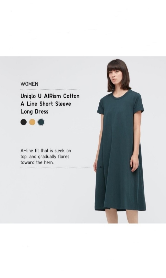 UNIQLO U Airism Cotton Short Sleeved Longline Flared Dress