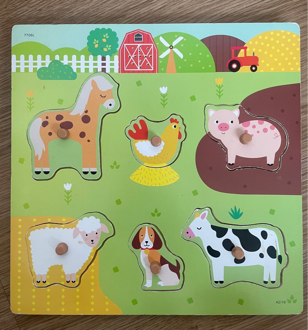 Wooden Farm Animal Puzzle with Sound, Babies & Kids, Infant Playtime on