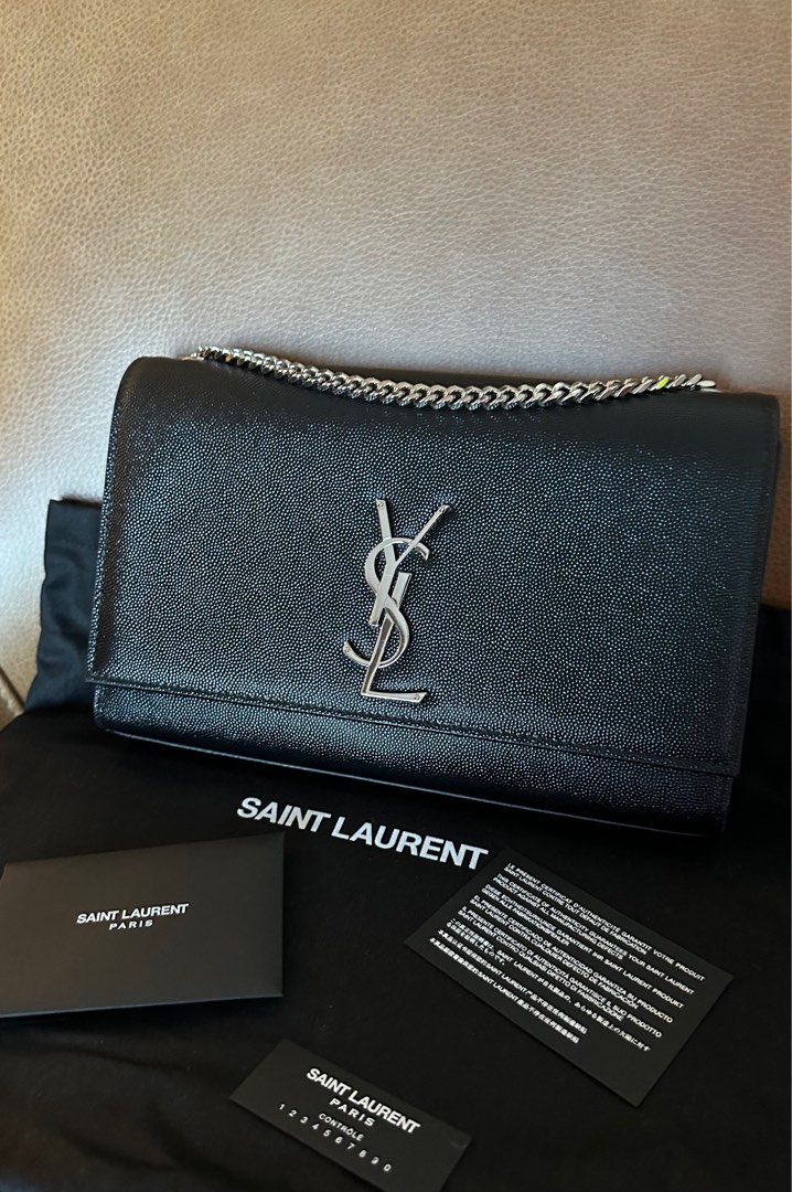 YSL KATE MEDIUM BAG BLACK GRAIN DE POUDRE EMBOSSED CALFSKIN