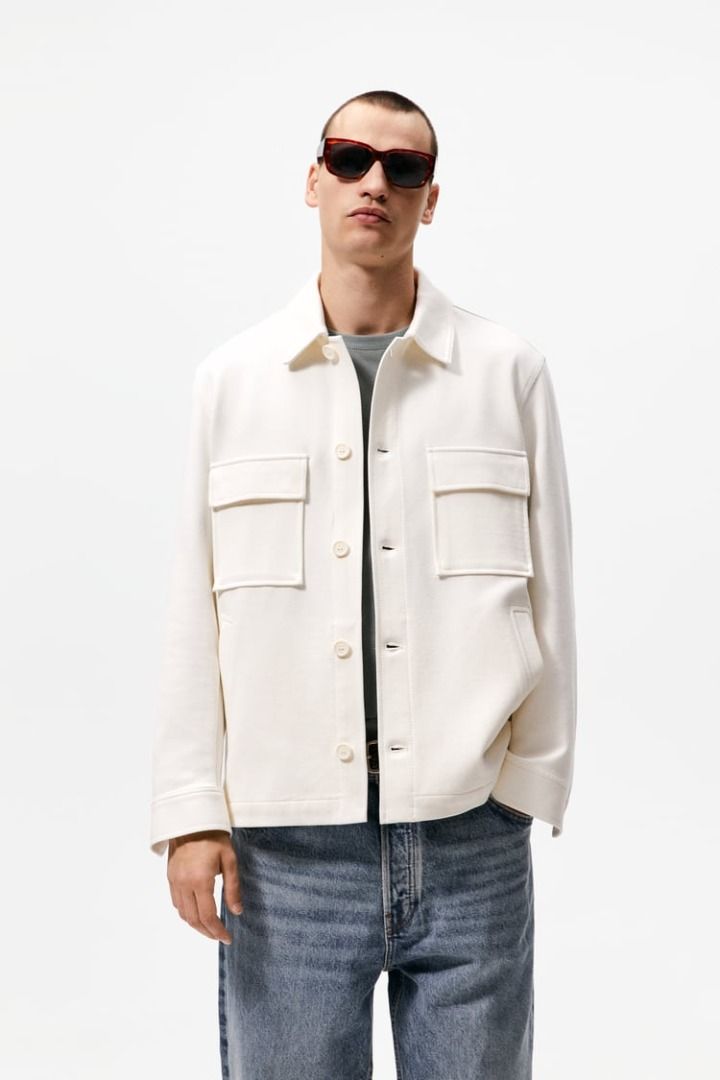 ON HAND ZARA Jacket with Pockets Oyster White Orig Price 3 295