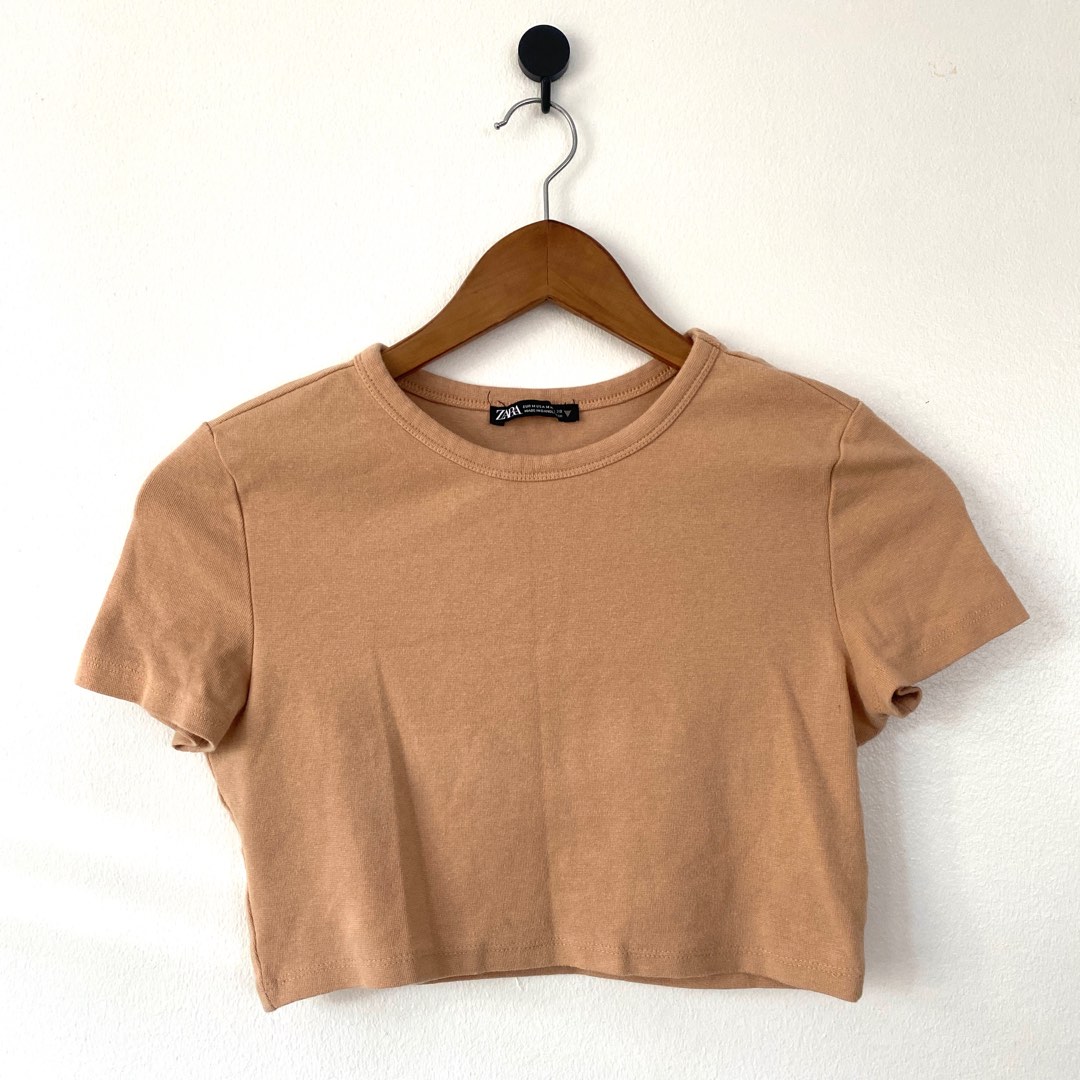 Zara Nude Basic Crop Tee on Carousell