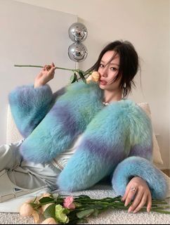高質感漸層整皮狐狸毛皮草短款時尚名媛大衣外套