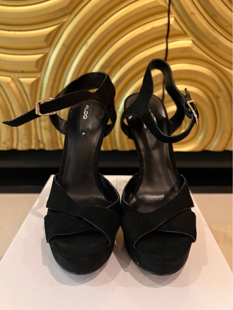 Aldo Suede black heels (Category: Heels) located in Pasig City. Submitted by closetqueen8888 (Listing ID 1217364304, Image 2). Description: Aldo Suede black peep toe heels Size US 5 EUR 35 UK 2 Pre loved - used only a few times Great for evening & party shoes Price 1,500 + SF.