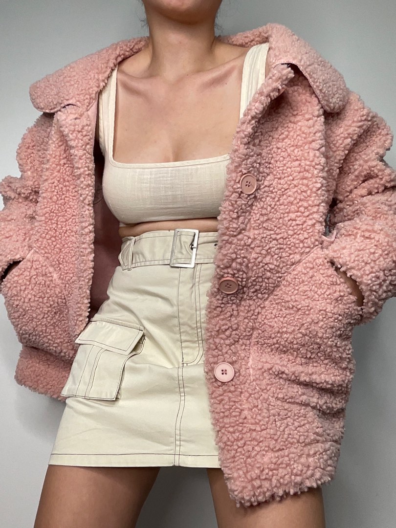 Amaranth baby light pink fleece fur outerwear / jacket, Women's Fashion, Coats, Jackets and
